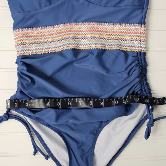 Women's Blue Plunge Neck Tummy Control Modest One Piece Swimsuit Size S NWTF - Picture 14 of 14